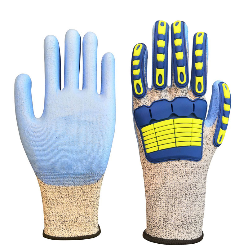 Cut and TPR Impact Resistant PU Coated Work Safety Gloves
